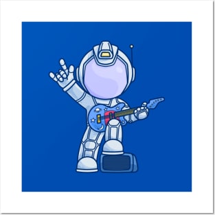 rock n roll astronaut holding guitar Posters and Art